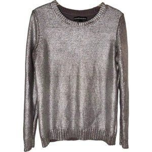 Rock & Republic Metallic Baroque Cotton Blend Sweater - Silver/Gray - L